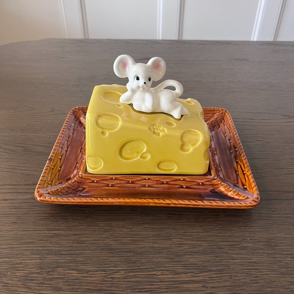 Vintage Mouse On A Cheese Slice Covered Dish Tray Plate with Lid 3D Japan - Picture 4 of 15